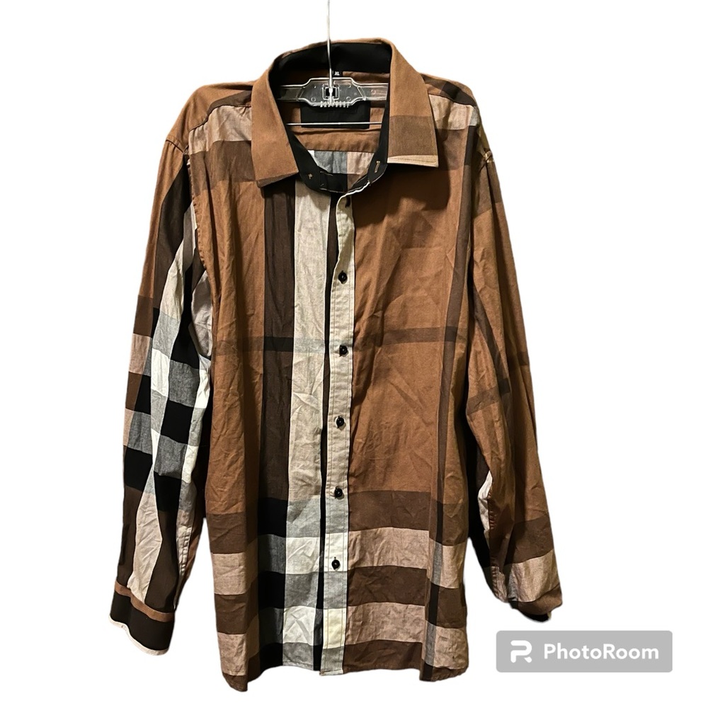 Baldelli brown plaid button down long sleeve shirt